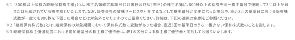 クリエイト・レストランツ・ホールディングス(3387)の株主優待長期条件