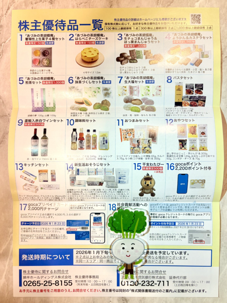 綿半ホールディングス 株主優待到着 2025年9月権利分 2000円相当の信州特産品など