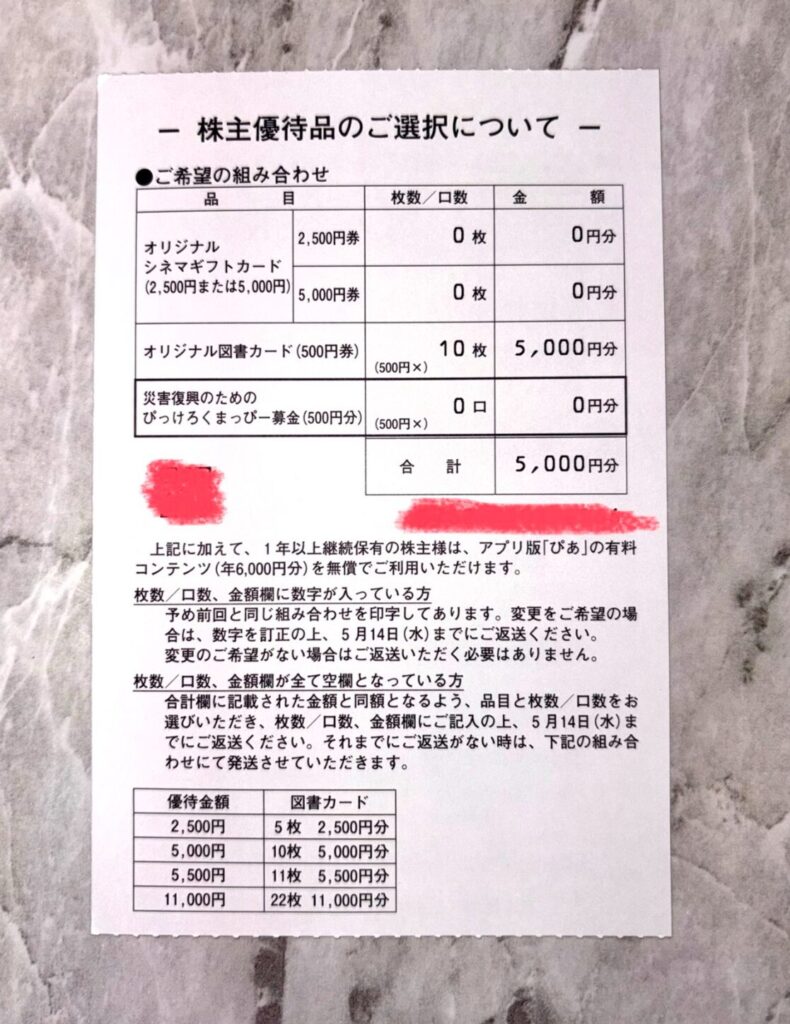 ぴあの株主優待到着写真