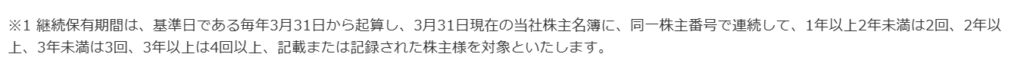 ウィルグループの株主優待長期条件説明画像