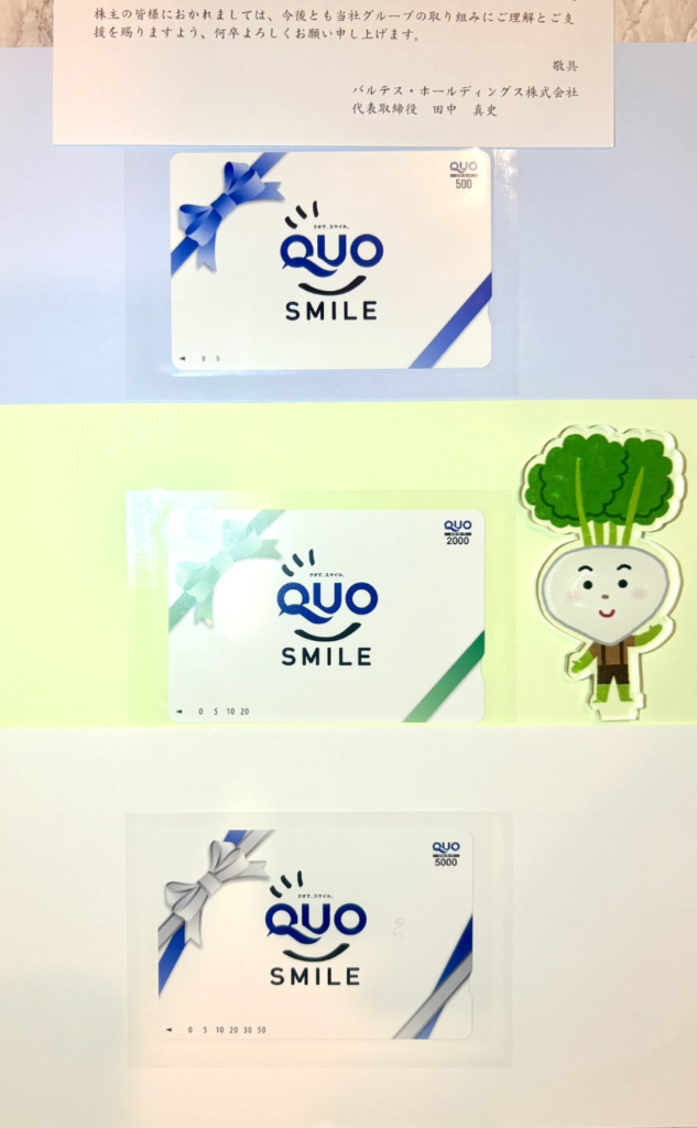 バルテス・ホールディングス(4442)の株主優待到着写真 7500円クオカード 2025年9月権利分